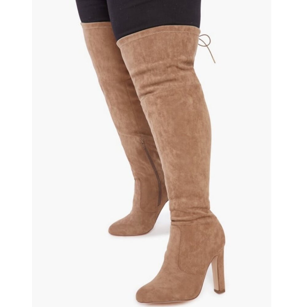 JustFab Jesyna Thigh High Taupe Brown Sueded Wide Calf Boot SZ 8